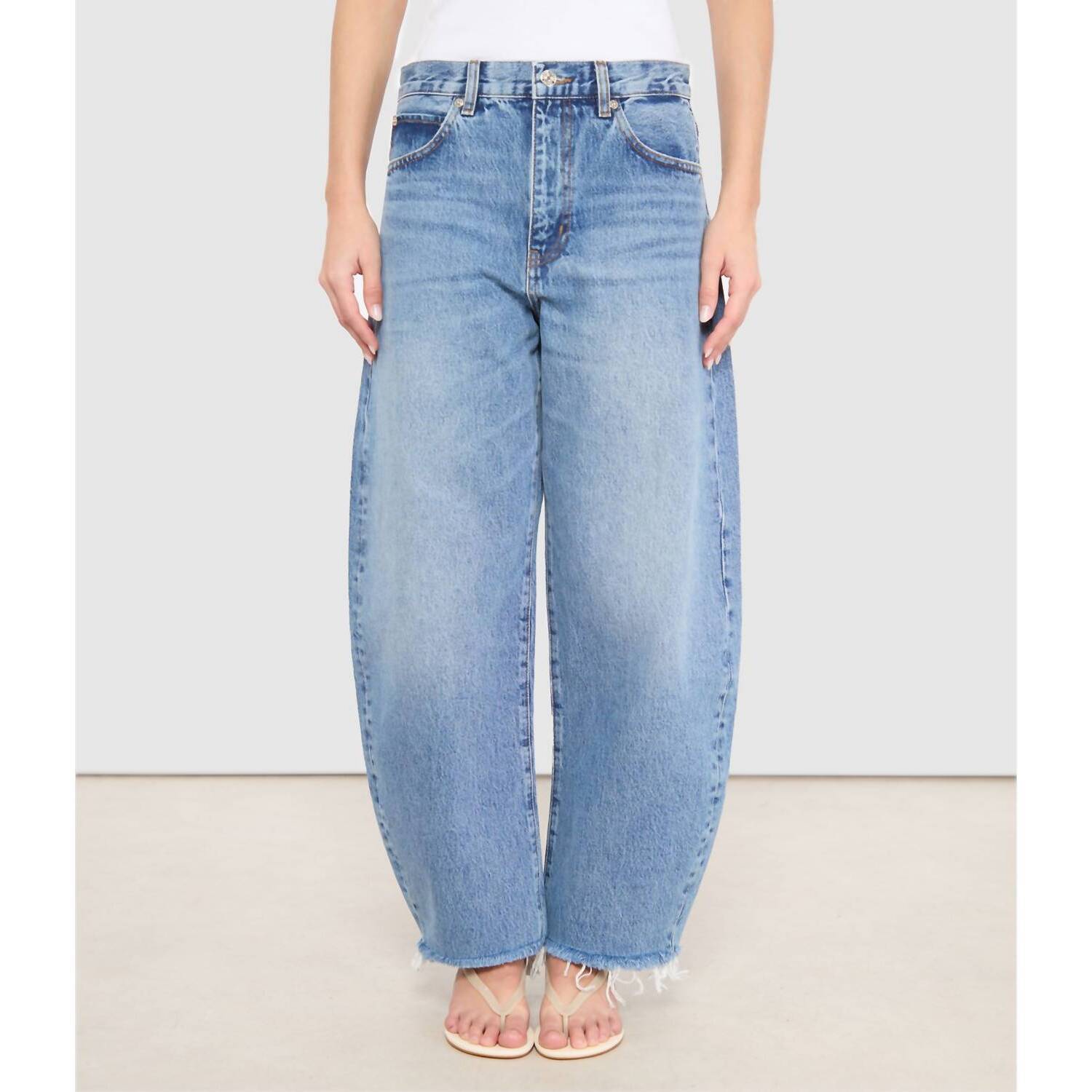 New Frame The Bubble Crop Jean In Rapture Raw Fray